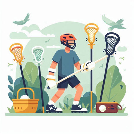 Lacrosse player on the field. Vector illustration in flat styleのイラスト素材