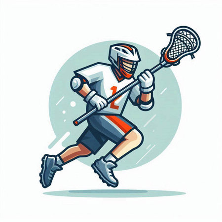 Lacrosse player running with a lacrosse stick. Vector illustration.のイラスト素材