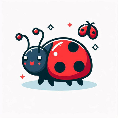 Cute cartoon ladybug. Vector illustration. Isolated on white background.のイラスト素材