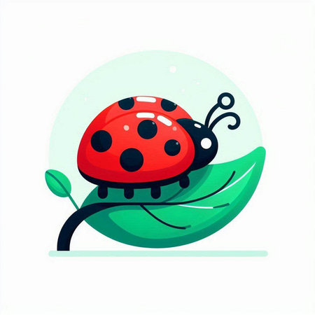 Cute ladybug on a green leaf. Vector illustration in cartoon style.のイラスト素材