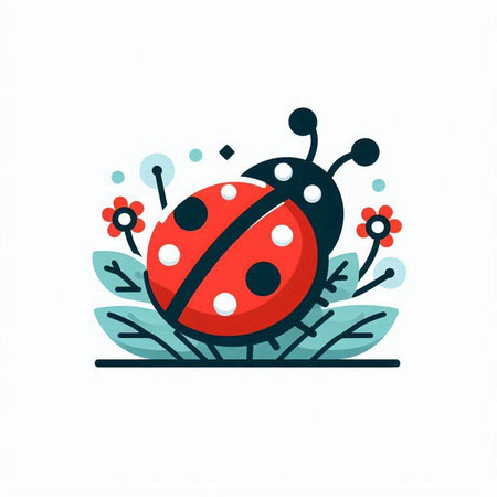 Cute ladybug with flowers and leaves. Vector illustration on white background.のイラスト素材