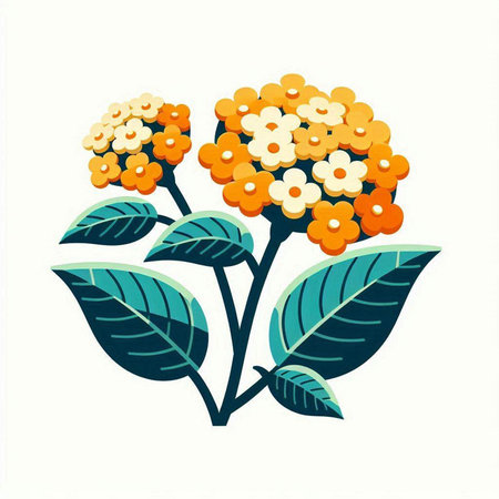 Illustration of a bunch of yellow flowers with green leaves on a white backgroundのイラスト素材