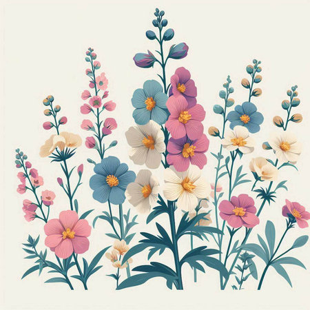 Vintage background with wildflowers. Vector illustration in retro style.のイラスト素材