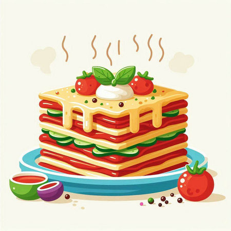 Illustration of a stack of waffles with strawberries on a plateのイラスト素材