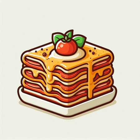 Vector illustration of a stack of pancakes with maple syrup and strawberry on topのイラスト素材