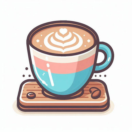 Coffee cup with latte art. Hand drawn vector illustration.のイラスト素材