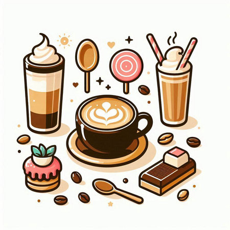 Coffee and sweets on a white background. Vector illustration.のイラスト素材