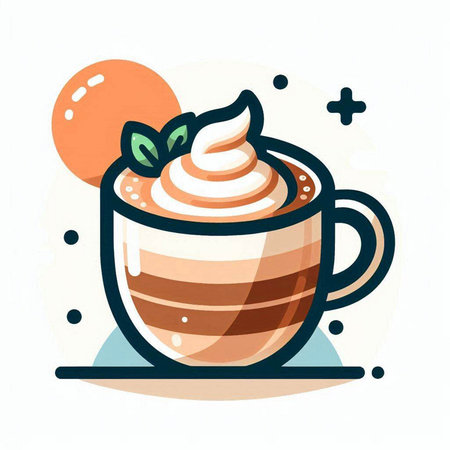 Coffee cup with whipped cream and mint. Vector illustration.のイラスト素材