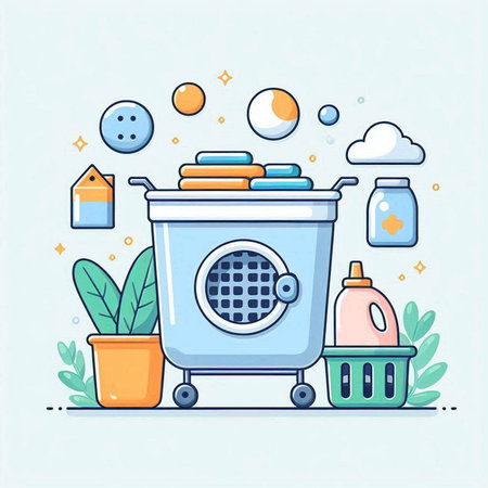 Laundry concept. Cleaning service. Vector illustration in flat styleのイラスト素材