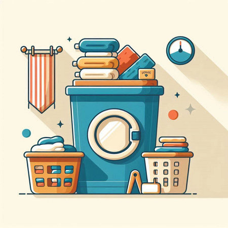 Laundry flat design concept. Laundry icons. Vector illustrationのイラスト素材