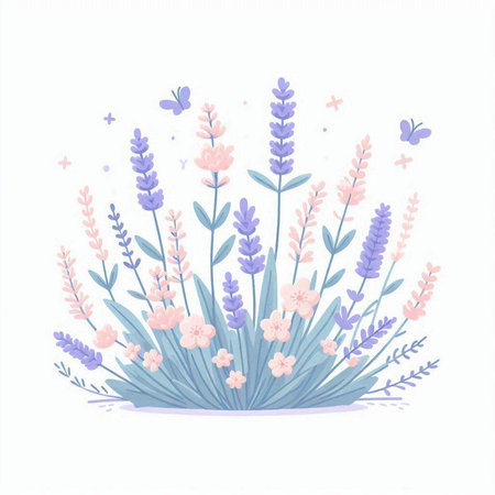Vector illustration of lavender flowers. Hand drawn lavender flowers.のイラスト素材