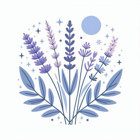 Lavender flower bouquet. Hand drawn vector illustration on white background.のイラスト素材