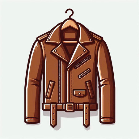 Vector illustration of a brown leather jacket on a hanger. Vector illustration.のイラスト素材