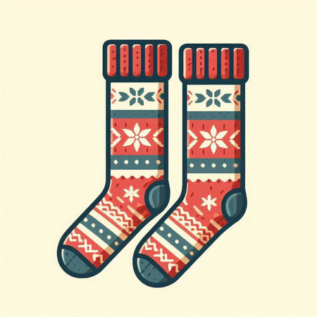 Vector illustration of a pair of Christmas socks with snowflakes.のイラスト素材