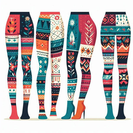 Vector set of women's long legs in colorful ethnic leggingsのイラスト素材