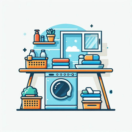 Laundry room flat line icon. Laundry service vector illustrationのイラスト素材