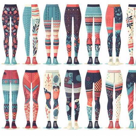 Set of colorful leggings with different patterns. Vector illustration.のイラスト素材