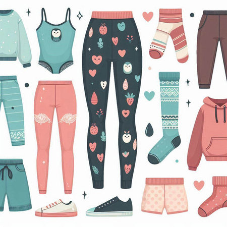 Set of cute pajamas and socks. Vector illustration in a flat style.のイラスト素材