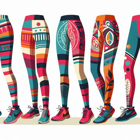 Women's legs in colorful leggings and sneakers. Vector illustration.のイラスト素材