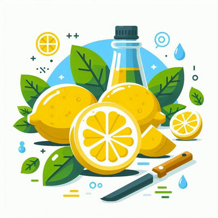 Lemon and lemonade. Vector illustration in flat design style.のイラスト素材