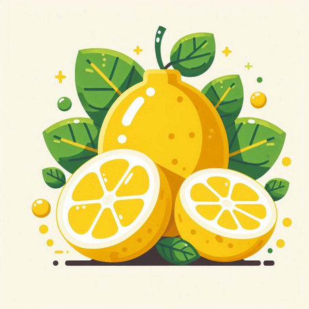 Lemon with leaves. Vector illustration in flat style. Citrus fruit.のイラスト素材