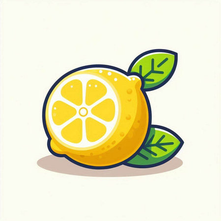 Lemon with leaves isolated on white background. Vector illustration in cartoon style.のイラスト素材