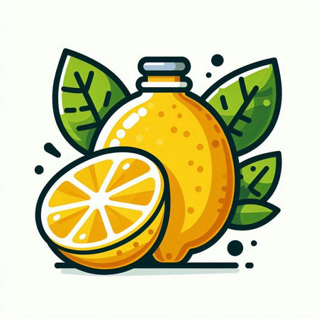 Lemon fruit with leaves. Vector illustration isolated on white background.のイラスト素材
