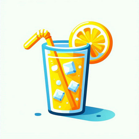 Cocktail with ice cubes, orange and straw. Vector illustration.のイラスト素材