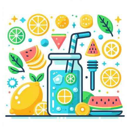 Fruit smoothie. Colorful vector illustration in flat style.のイラスト素材