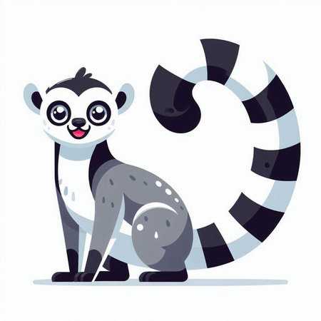 Cute cartoon lemur. Vector illustration isolated on white background.のイラスト素材