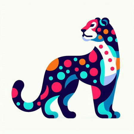 Abstract leopard with colorful dots on white background. Vector illustration.のイラスト素材