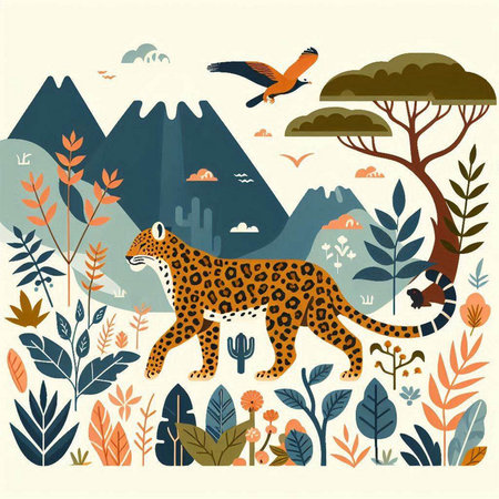 Vector illustration of a cheetah in the jungle. Wild animals.のイラスト素材