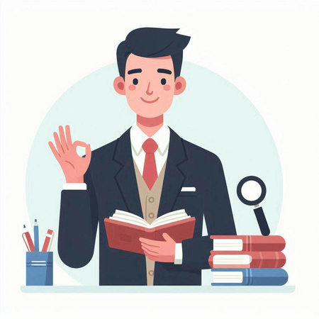 Businessman with a book in his hands. Vector illustration in a flat style.のイラスト素材
