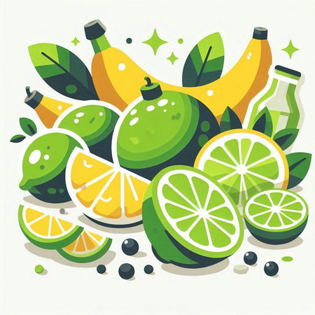 Fruit background with lemons and oranges. Vector illustration in flat style.のイラスト素材