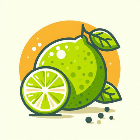 Lime fruit icon. Vector illustration of lime fruit with leaves.のイラスト素材