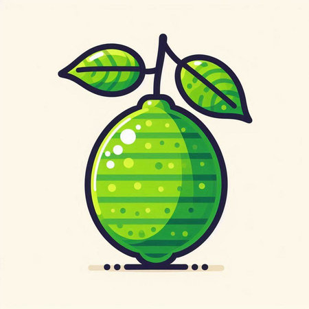 Lime fruit with leaves. Vector illustration in flat cartoon style.のイラスト素材