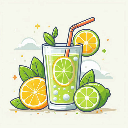 Cocktail with lemon, lime and mint. Vector illustration.のイラスト素材