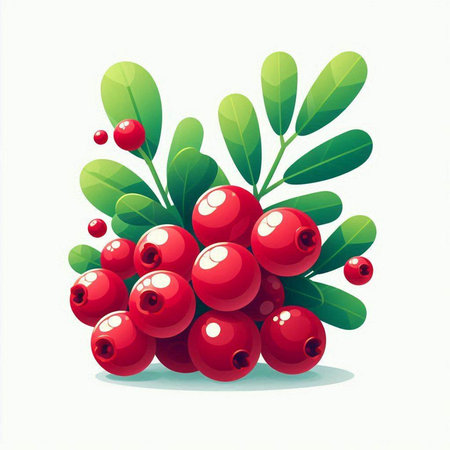 Cranberry with green leaves on white background. Vector illustration.のイラスト素材