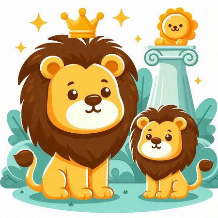 Lion king and lion lion with crown on white background. Vector illustration.のイラスト素材