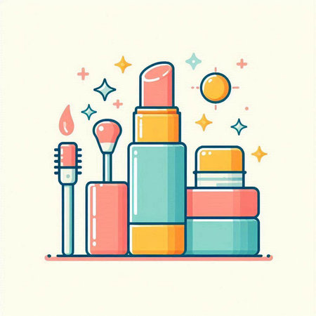 Lipstick and cosmetics set. Vector illustration in doodle style.のイラスト素材