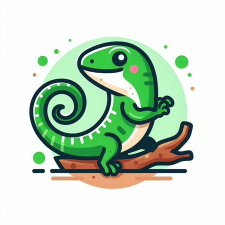 Cute cartoon chameleon. Vector illustration on white background.のイラスト素材