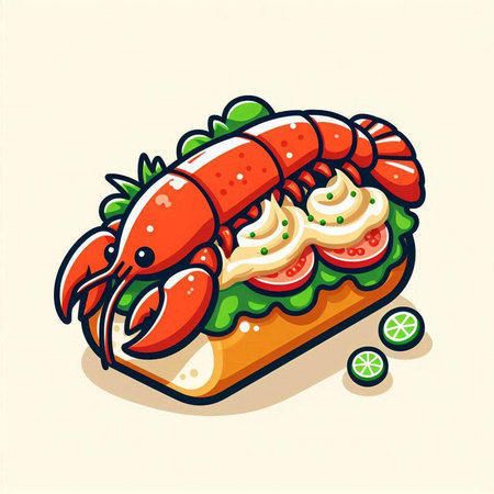Lobster sandwich with cream cheese and mayonnaise. Vector illustration.のイラスト素材