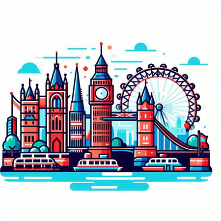 London, United Kingdom - famous buildings and landmarks. Vector illustration.のイラスト素材