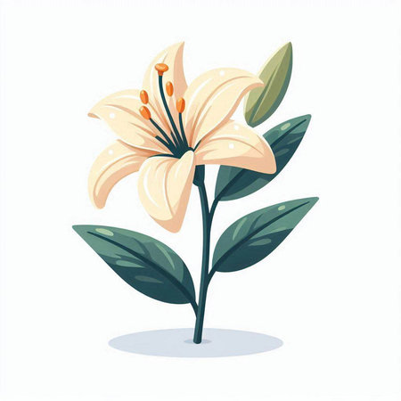 Lily flower vector illustration isolated on white background. Flat style design.のイラスト素材