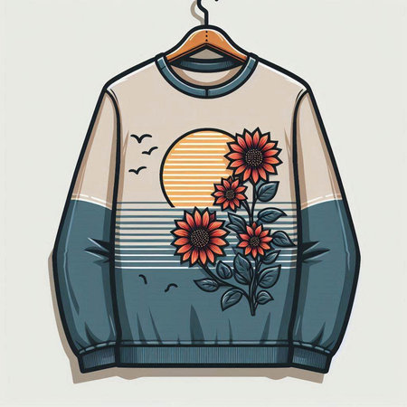 Illustration of T-shirt with sunflowers on hangerのイラスト素材
