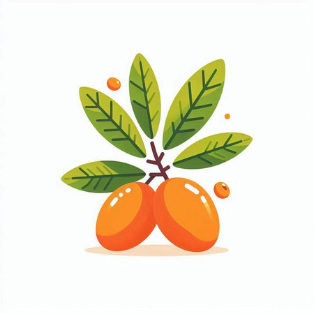 Vector illustration of fresh ripe marian plum with leaves isolated on white background.のイラスト素材