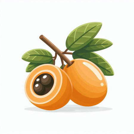 Loquat fruit isolated on white background. Vector cartoon illustration.のイラスト素材