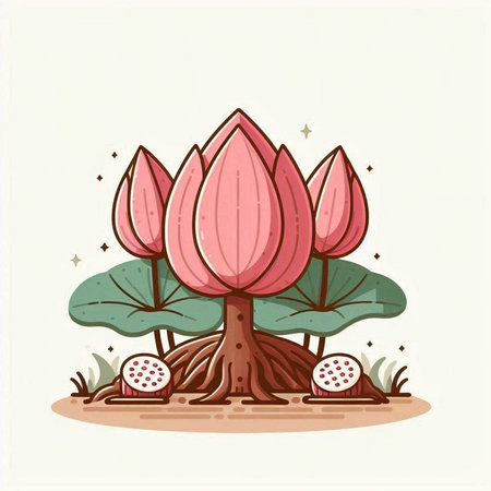 Illustration of a pink lotus flower in the garden. Vector illustration.のイラスト素材