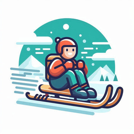 Sledding and snowboarding. Vector illustration in flat style.のイラスト素材
