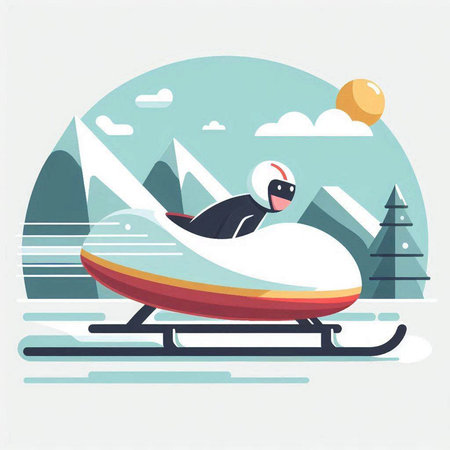 Snowmobiling. Winter sport. Vector illustration in flat style.のイラスト素材
